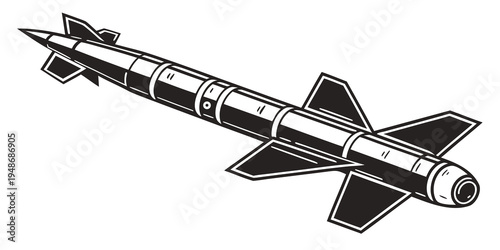 a black and white drawing of a missile Vector