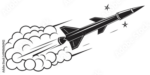 a black and white drawing of a rocket Vector