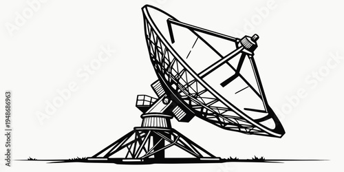 a large satellite dish on a tripod stand Vector