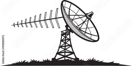a large satellite dish on a tower Vector
