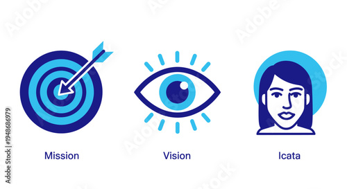 Mission and Vision Icon Set with Target, Eye and Avatar Imagery.