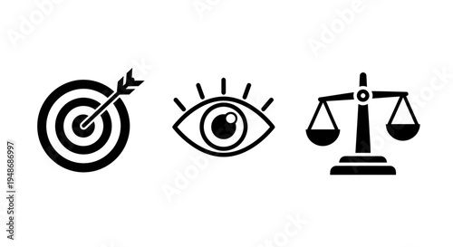 Icons Representing Vision, Goal Setting, and Justice Concepts.