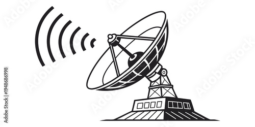 a large satellite dish on a tower emitting signals Vector