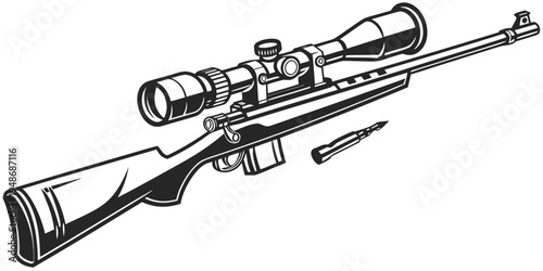 a rifle with a scope and bullet Vector