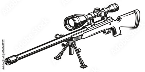 a sniper rifle with a scope and bipod Vector