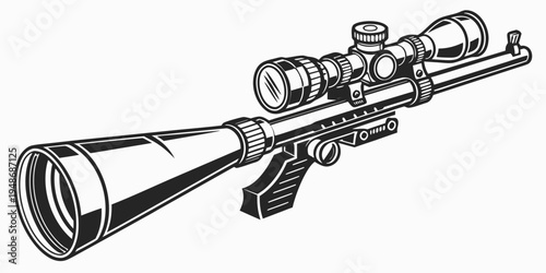 a rifle with a scope and a silencer Vector