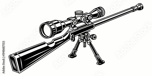 a sniper rifle with a scope and tripod Vector