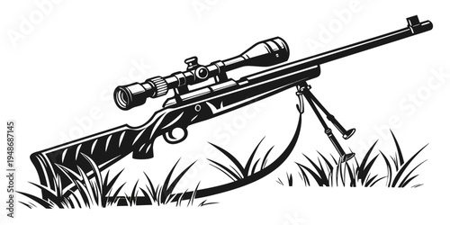 a sniper rifle with a scope and bipod Vector