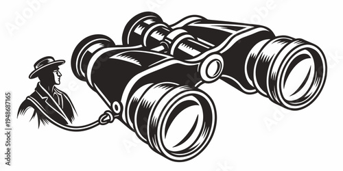 a pair of black binoculars with a strap Vector