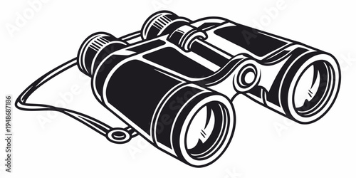 a pair of black binoculars with a strap Vector