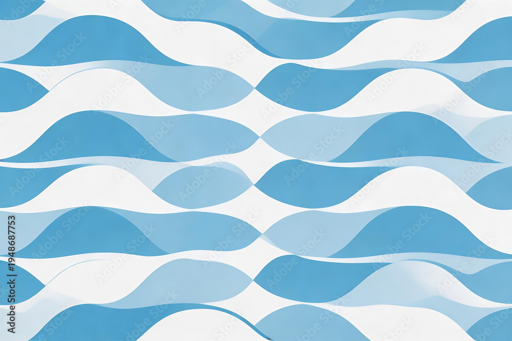 Fototapeta premium Abstract blue and white wave pattern background with smooth curves and flowing shapes. Ideal for graphic design, wallpaper, or decorative elements. Modern, minimal, and artistic aesthetic.