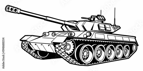 a black and white drawing of a military tank Vector