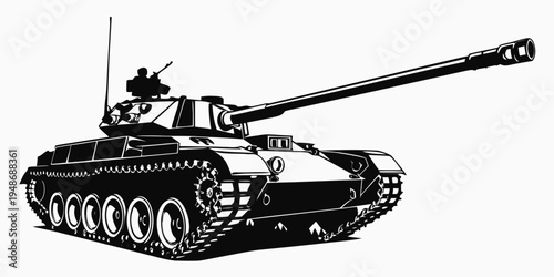 a black and white illustration of a military tank Vector