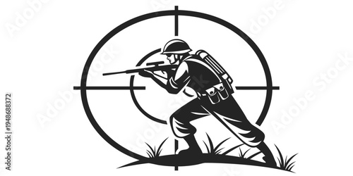 a soldier aiming a rifle from a crouched position Vector
