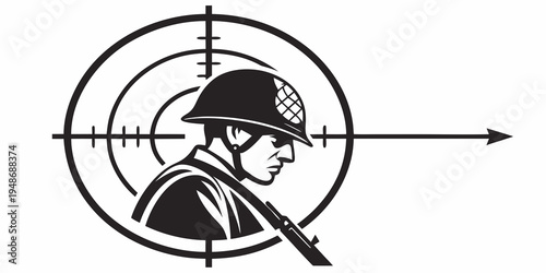 soldier in a helmet with a rifle in crosshairs Vector