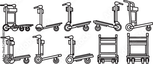 Various types of scooters and carts for personal and commercial use. Vector