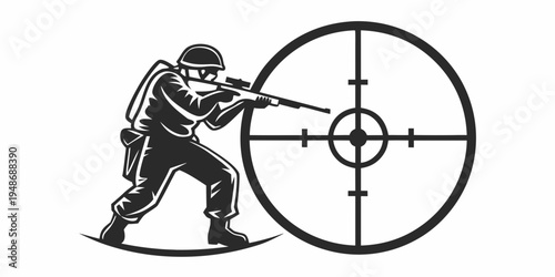 soldier aiming a rifle at a target Vector