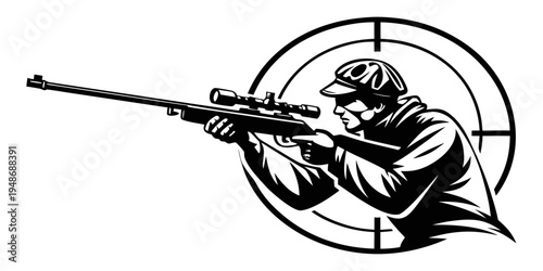 man aiming a rifle at a target Vector