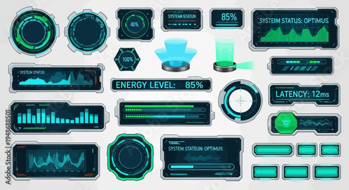 Set of 25 futuristic UI elements and infographic icons vector