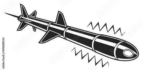 a black and white drawing of a missile Vector