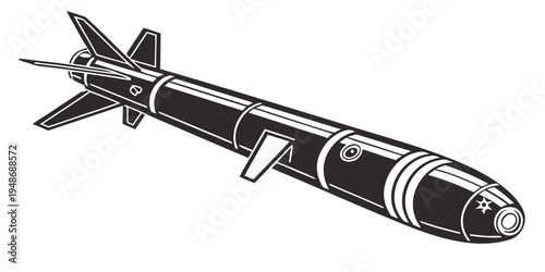 a black missile with fins and guidance system Vector