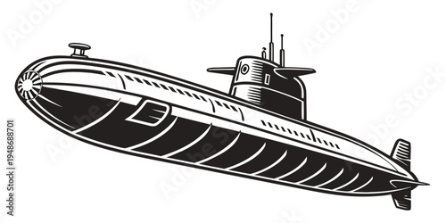 a black and white submarine with a propeller on top Vector