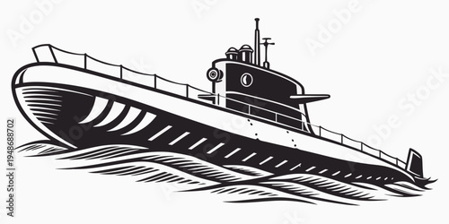 a black and white drawing of a submarine Vector