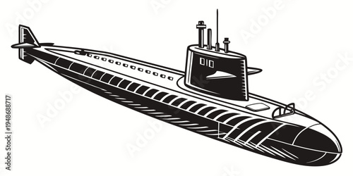 a black and white drawing of a submarine Vector