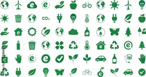Green eco-friendly icons for environment, nature, and sustainability