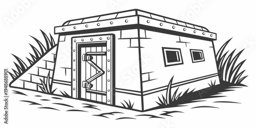 a small house with a gate and windows Vector