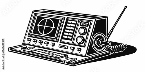 a laptop computer with a radio and headphones Vector