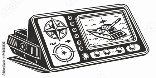 a black and white drawing of a gps device Vector