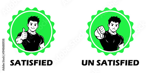 Satisfied and unsatisfied customer icons in green badges