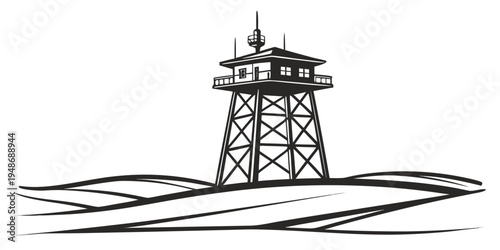 a tall tower on a small island in the middle of the ocean Vector