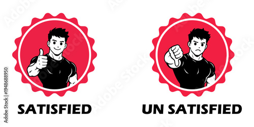 Satisfied and unsatisfied emoticon faces with thumbs