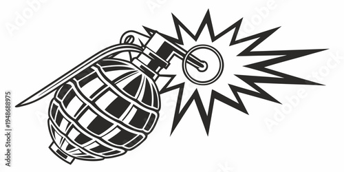 a black and white drawing of a grenade with a lit fuse Vector