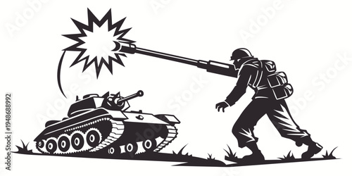 soldier pulling out a stick grenade from a tank Vector