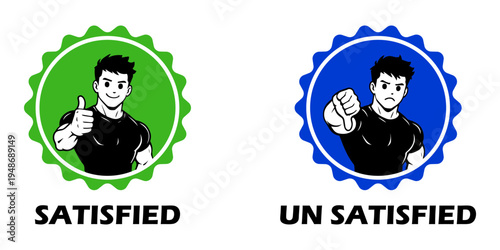 Satisfied and unsatisfied customer icons in green and blue circles