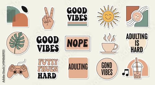 Set of 12 adulting sticker icons vector