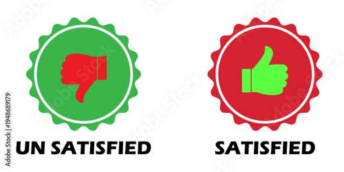 Satisfied and unsatisfied icons with thumbs