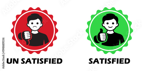 Satisfied and unsatisfied customer icons in red and green colors