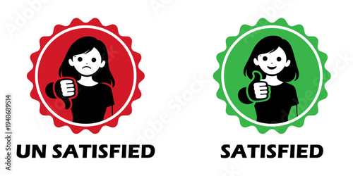 Satisfied and unsatisfied customer icons in red and green colors