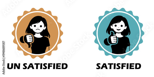 Satisfied and unsatisfied customer icons in orange and green colors