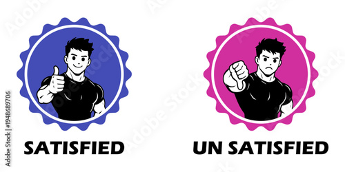 Satisfied and unsatisfied customer feedback icons in blue and pink