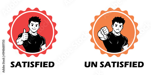 Satisfied and unsatisfied customer feedback icons with thumbs