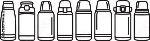 Assorted insulated water bottles lined up in a row Vector