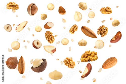Assorted Mixed Nuts Collection Isolated on White Background