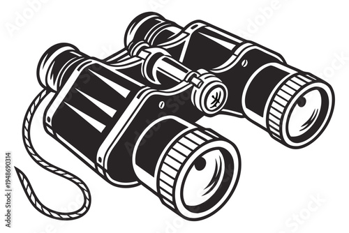 a pair of black binoculars with a strap Vector