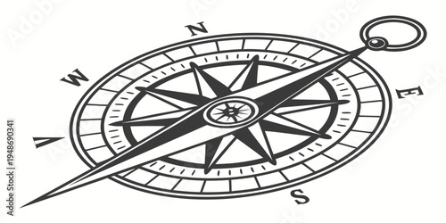 a black and white drawing of a compass Vector