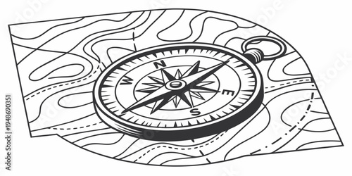 a compass on a topographic map Vector